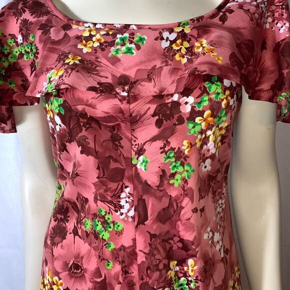 Vintage 60s 70s large collar pink floral maxi dress medium - Picture 7 of 13